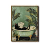 Black Cat Reading Newspaper Bathtub Canvas Wall Art