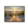 Beach Dunes Sunset Footprints Canvas Print, Coastal Seaside Horizontal Wall Art