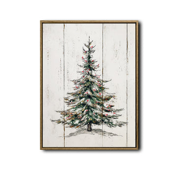 Rustic Christmas Tree Framed Wall Art Wooden Plank Farmhouse Print