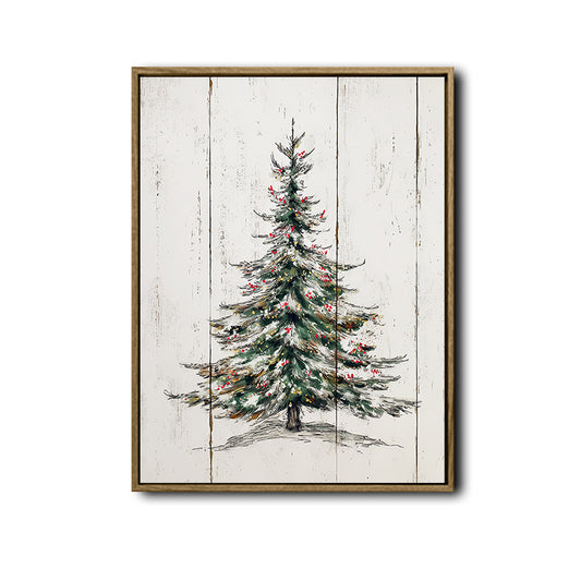 Rustic Christmas Tree Framed Wall Art Wooden Plank Farmhouse Print