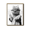 Funny Spa Otter Bathroom Wall Art, Otter With Shower Cap Bow Towel Soap Bottle Black White Canvas Print, Quirky Animal Restroom Wall Decor