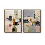 Set of 2 Neutral Pastel Textured Abstract Canvas Wall Art Organic Modern Decor