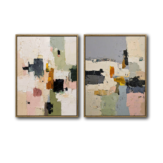 Set of 2 Neutral Pastel Textured Abstract Canvas Wall Art Organic Modern Decor