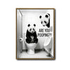 Two Pandas Are You Pooping Funny Quote Canvas Wall Art Black White Panda Bathroom Restroom Wall Decor