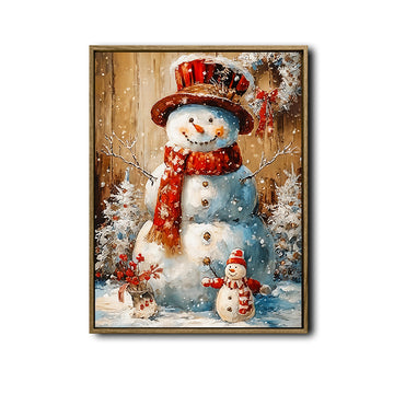 Vintage Big and Little Snowmen Rustic Christmas Framed Wall Art