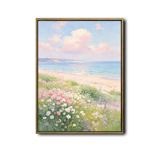 Soft Pastel Seaside Wildflower Canvas Wall Art Dreamy Beach Coastal Home Decor