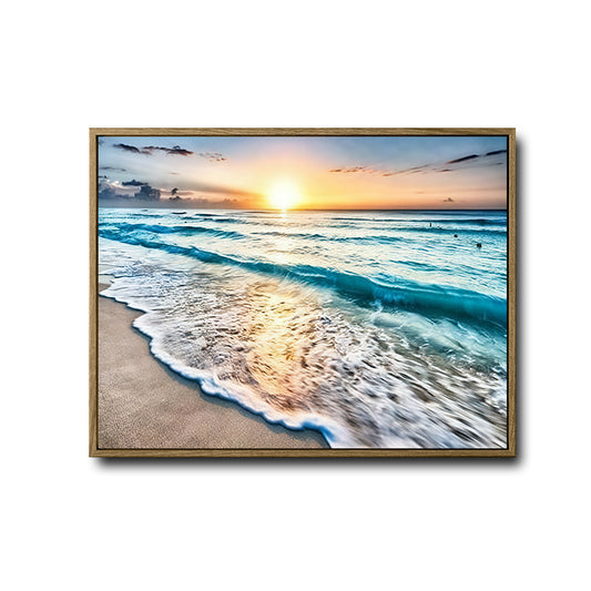 Beach Ocean Sunrise Canvas, Turquoise Wave Coastal Seascape Wall Decor