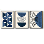 Set of 3 Navy Blue Abstract Geometric Semicircle Line Framed Wall Art Prints