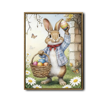 Easter Bunny Holding Egg Basket Canvas Wall Art