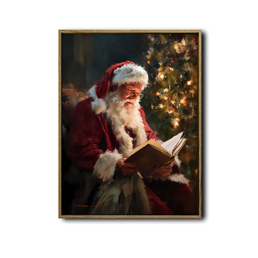 Vintage Santa Reading Book Framed Wall Art Christmas Decoration