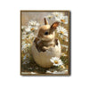 Baby Bunny in Cracked Eggshell White Daisies Canvas Wall Art