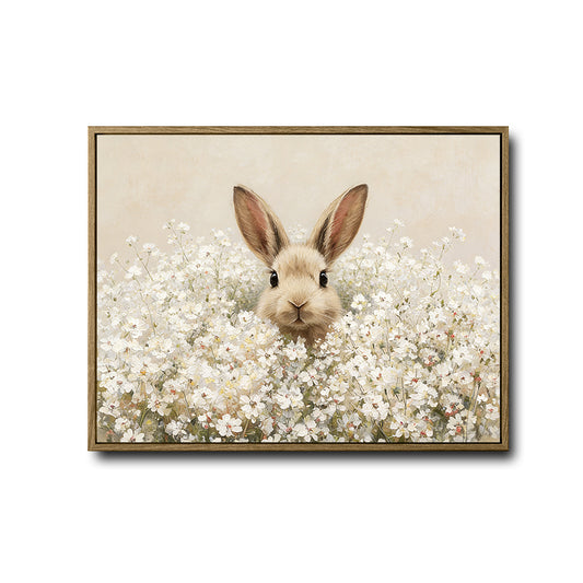 Bunny White Wildflower Field Canvas Wall Art