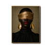 Moody Luxury Portrait Canvas Poster, Black Woman with Gold Blindfold Artwork for Office Gallery Wall Glam Home Decor