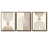 Set of 3 Neutral Boho Arch Geometric Canvas Prints, Mid Century Vertical Wall Art