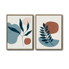 Set of 2 Teal Leaf Boho Botanical Abstract Canvas Wall Art Neutral Decor