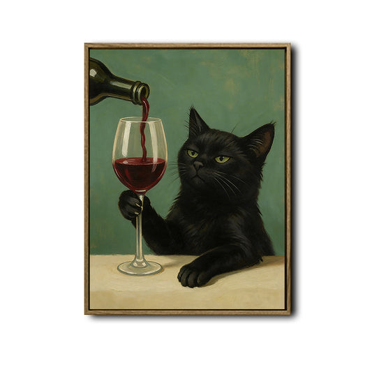 Black Cat Red Wine Glass Canvas Wall Art