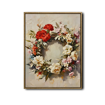 Vintage Red Carnation White Rose Flower Wreath Canvas Wall Art