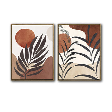 Set of 2 Terracotta Palm Leaf Boho Botanical Neutral Canvas Wall Art