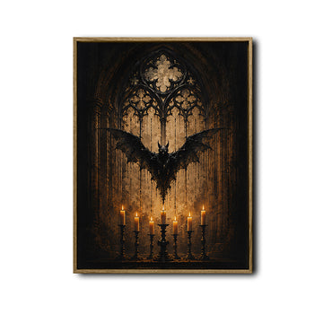 Gothic Bat Cathedral Window Candle Halloween Framed Wall Art Print