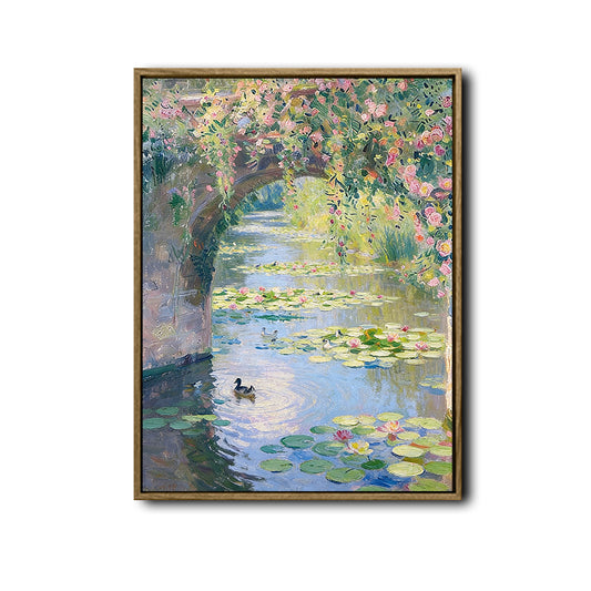 French Garden Water Lily Pond Canvas Wall Art Impressionist Cottage Country Home Decor