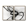 Set of 2 Black Ink Flow Abstract Canvas Wall Art Minimalist Translucent Ribbon Line Framed Wall Decor Living Room Bedroom