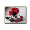 Valentine Red Rose Mug Canvas Wall Art, Heart Cup Gray Rose Petals Rustic Wooden Background Framed Canvas Print, Romantic Bedroom Kitchen Wall Decor