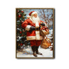 Vintage Santa Claus Holding Gift Bags Snowy Christmas Tree Framed Wall Art
