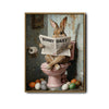 Bunny Reading Bunny Daily Newspaper Pink Toilet Bathroom Canvas Wall Art