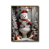Snowman in Santa Hat Reading Newspaper On Toilet Christmas Framed Wall Art