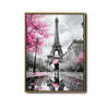 Valentine Paris Eiffel Tower Couple Canvas Wall Art, Romantic Couple With Pink Umbrella Cherry Blossom Framed Canvas Print, Love Themed Bedroom Wall Decor