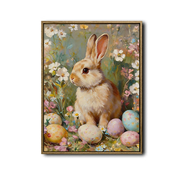 Bunny Pastel Easter Eggs Wildflower Meadow Canvas Wall Art