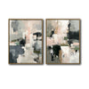 2 Piece Neutral Impasto Abstract Canvas Prints Soft Pink Dark Green Grey Block Painting Organic Modern Wall Art