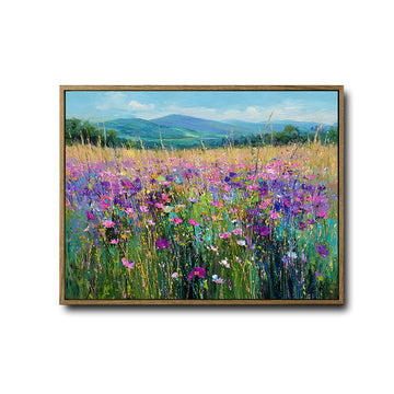 Vibrant Purple Wildflower Meadow Canvas Wall Art Impressionist Country Home Decor