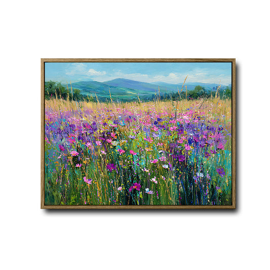 Vibrant Purple Wildflower Meadow Canvas Wall Art Impressionist Country Home Decor