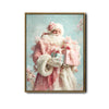 Shabby Chic Pink Santa Framed Canvas Wall Art, Soft Pastel Christmas Decor