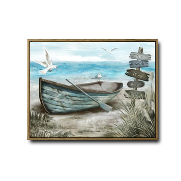 Nautical Vintage Boat Seagull Beach Quote Wall Canvas Art