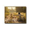 Inspirational Jesus Lost Sheep Wall Print, Christ Kneeling With Open Arms Country Road Christian Home Canvas Decor