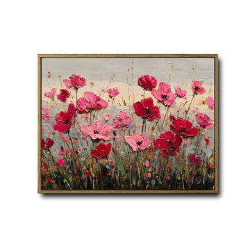 Vibrant Poppy Field Framed Wall Art, Impressionist Floral Canvas Print
