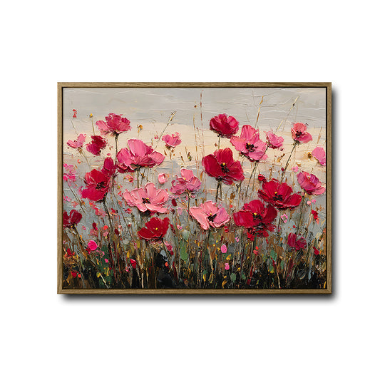 Vibrant Poppy Field Framed Wall Art, Impressionist Floral Canvas Print