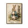 Happy Easter Bunny Blue Jacket Holding Egg Vintage Canvas Wall Art