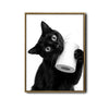 Funny Black Cat Holding Toilet Paper Roll Wall Art, Black and White Cat Bathroom Canvas Print, Quirky Pet Restroom Wall Decor