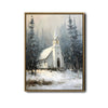 Snowy Winter Church Framed Wall Art Vintage Oil Painting Christmas Print