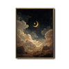 Antique Crescent Moon Starry Sky Canvas Wall Art Celestial Home Decor
