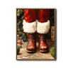 Santa Red Fur Boots Framed Wall Art Vintage Oil Painting Christmas Print