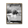 Black And White Highland Cow With Glasses In Bubble Bathtub Canvas Wall Art Funny Farmhouse Bathroom Wall Decor