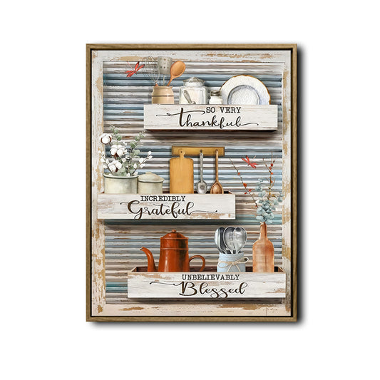So Very Thankful Grateful Blessed Rustic Kitchen Framed Wall Art