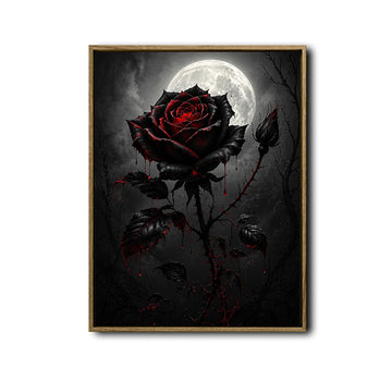 Gothic Dark Rose Moon Wall Art
