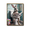 Funny Easter Bunny Toilet Newspaper Canvas Wall Art Easter Holiday Bathroom Decor