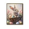Easter Bunny in Basket with Easter Eggs and Pink Tulips Canvas Wall Art