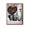 I Am Influential Black Queen Canvas Wall Art, Afro Woman Crown Wine Paris Eiffel Tower Print, Pink Floral Motivational Glam Bathroom Bedroom Wall Decor